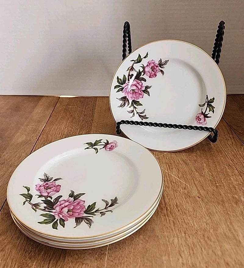 4 - Bellaire 6-3/8" Bread Plates Yamato Fine China of Japan  #7110 Pink Peony Peony