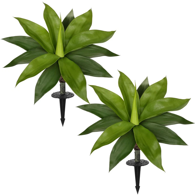 Artificial agave succulent plants with green spiky leaves and ground spike, two-pack