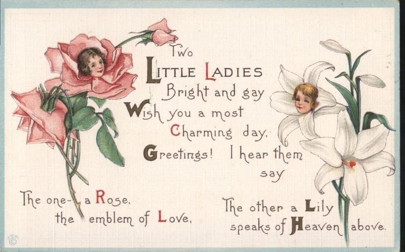 Vintage children’s day greeting card with roses and lilies floral illustration