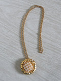 VTG Signed MOD Sunflower Gold Tone Faux Pearl Pin Brooch Pendant w/ Necklace Sunflower