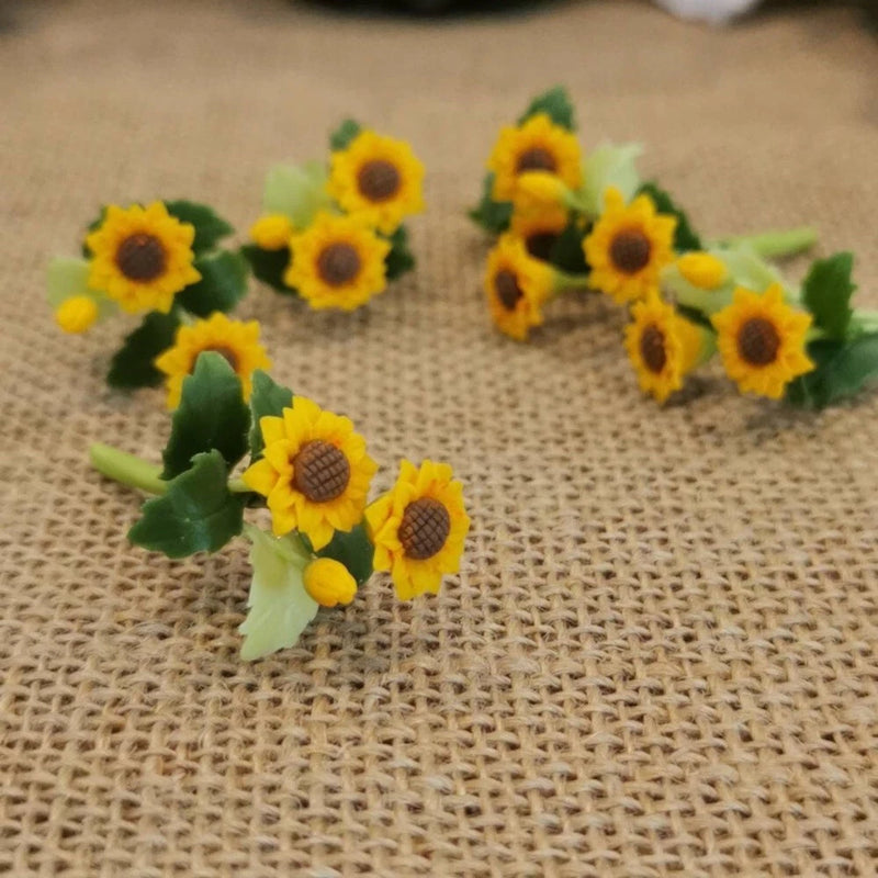 6 Sunflower Flowers Artificial Clay Yellow Flower Miniature Dollhouse Home Decor Sunflower