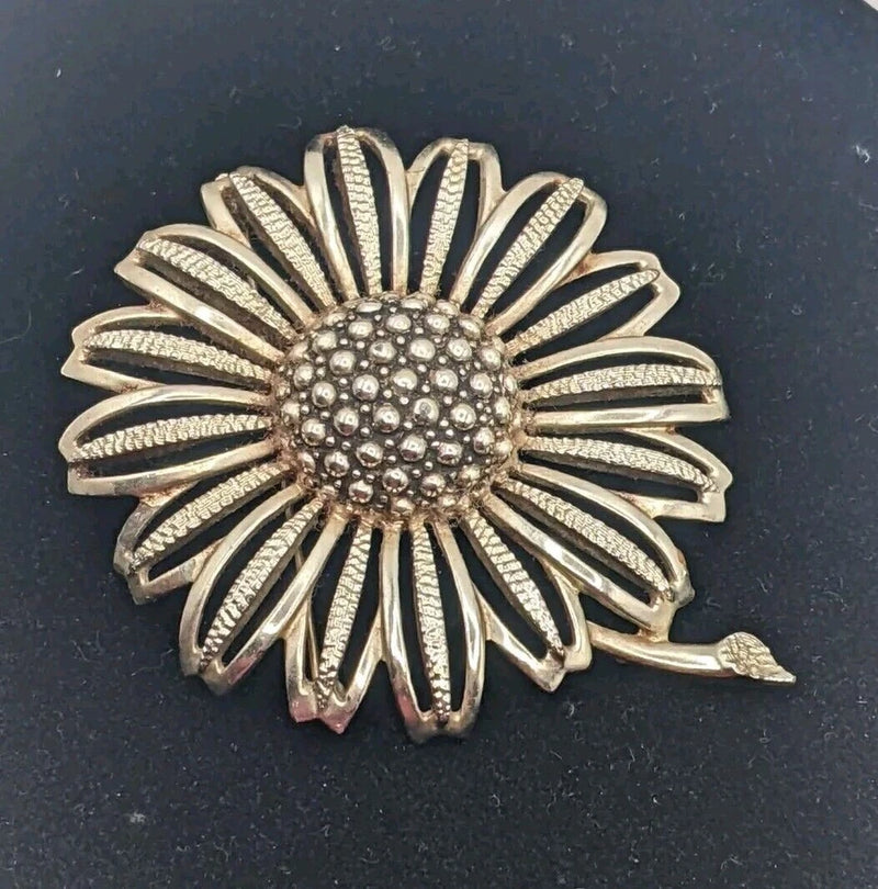 Vintage Sarah Coventry Sunflower Brooch Pin Large Statement Flower Gold Tone 3" Sunflower