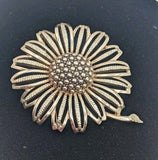 Vintage Sarah Coventry Sunflower Brooch Pin Large Statement Flower Gold Tone 3" Sunflower