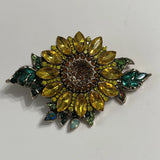 Gold Tone Yellow Marquise Rhinestone Brooch Orange Center Pin Sunflower