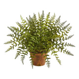 Nearly Natural 19" Leather Fern Artificial Plant in Decorative Planter in Green Green Plant
