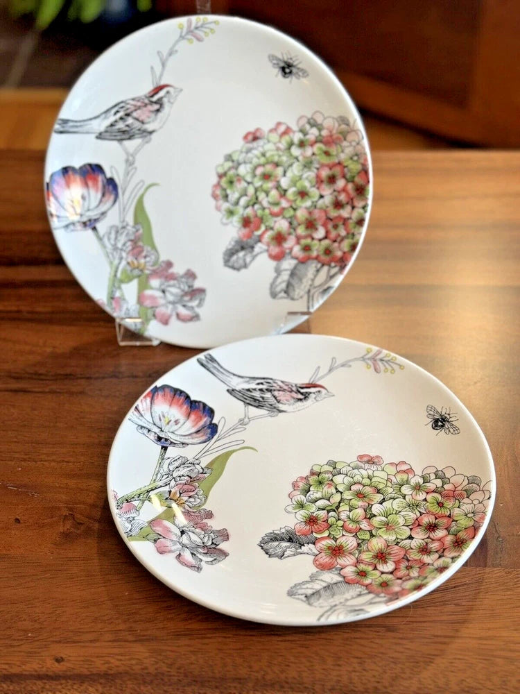 2 -Edie Rose by Rachel Bilson HYDRANGEA Salad Plates Floral & Bird Cottagecore Hydrangea