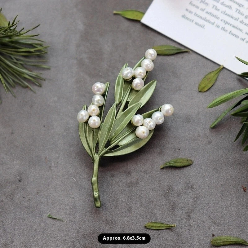 Vintage Green Color Plant Pearls Brooch Pin Flower Brooch For Women Jewelry Gift Green Plant