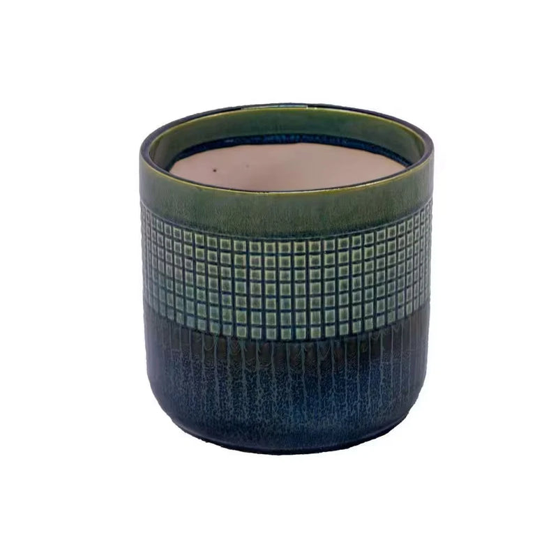 (Set of 3) Modern Green Grid Ceramic Planter for Patio, Garden, Windowsill Garden Plants