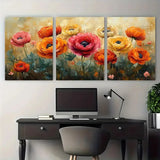 3pcs Ranunculus Flowers Textured Illustration Metal Print Ready to Hang Art Ranunculus