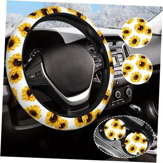 Yellow Sunflower Flower Steering Wheel Cover for One Size sunflower flower Sunflower