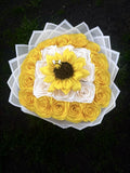 Eternal Flower Bouquet 25 Count Sunflower & Yellow with Ivory Roses Handmade Sunflower