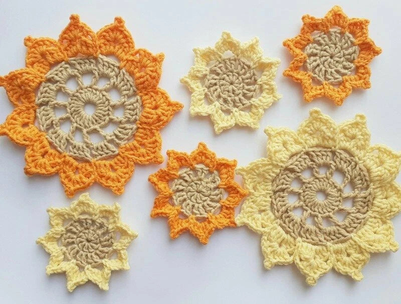Sunflowers crochet coaster ukrainian flowers hand crochet aplique home decor Sunflower