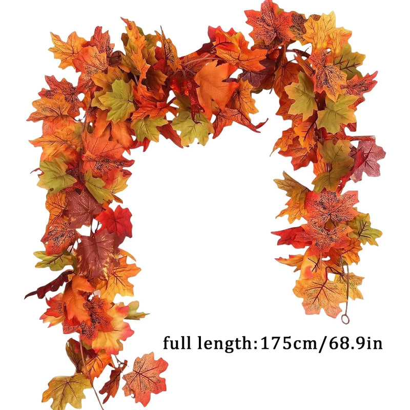 Artificial maple leaf garland with multicolor autumn leaves, 175cm length