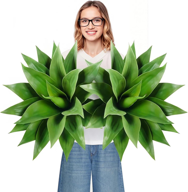 Set of 2 Realistic 28" Faux Agave Plants for Home Decor, UV Resistant Green Plant