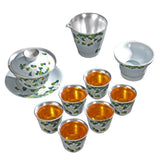 Health Care Pure Silver Tea Set Porcelain Flower Relief Honeysuckle Gaiwan Cups Hydrangea