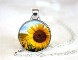 SUNFLOWER flower plant pendant 20" Necklace is plated Sterling Silver 925 women Sunflower