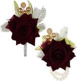 2-Piece Burgundy Rose Corsage & Boutonniere Set for Weddings, Prom & Parties Ð R Bouquet