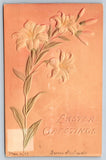 Easter Greetings Postcard 1907 Airbrushed Embossed Lilies Flowers Floral Lily