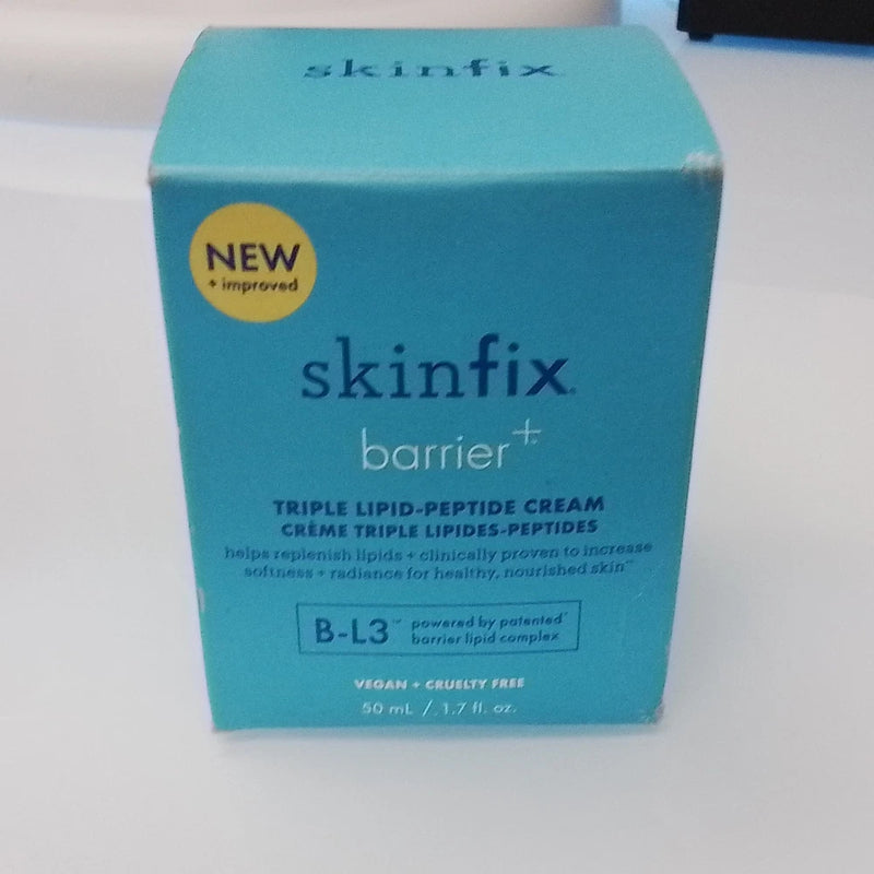 skinfix barrier+ triple lipid-peptide cream box, teal package with vegan and B-L3 label