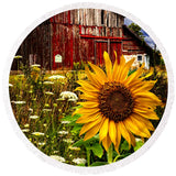 SPRING SUNFLOWER FLOWER RED BARN Pendant On 925 Sterling Silver 20" Necklace Sunflower