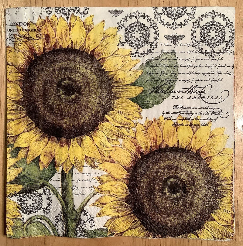 TWO Sunflower Sunflowers Floral Yellow Flowers Paper Napkins Decoupage Sunflower