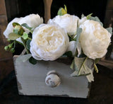 Vintage Rustic Decorative Wooden Drawer w/Silk Flowers Country Farmhouse Peony Peony