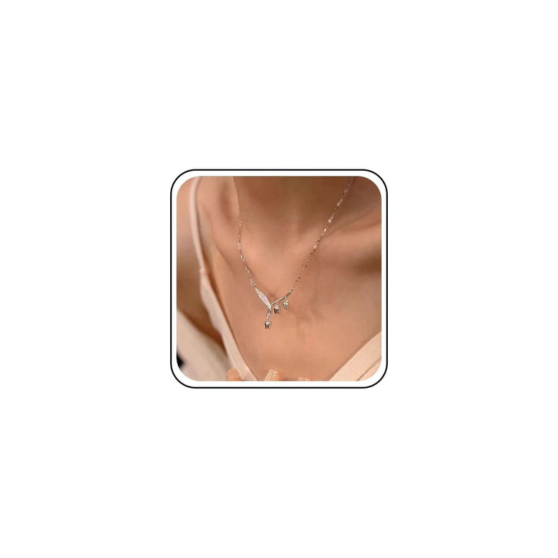 Silver floral pendant choker necklace with crystal charm