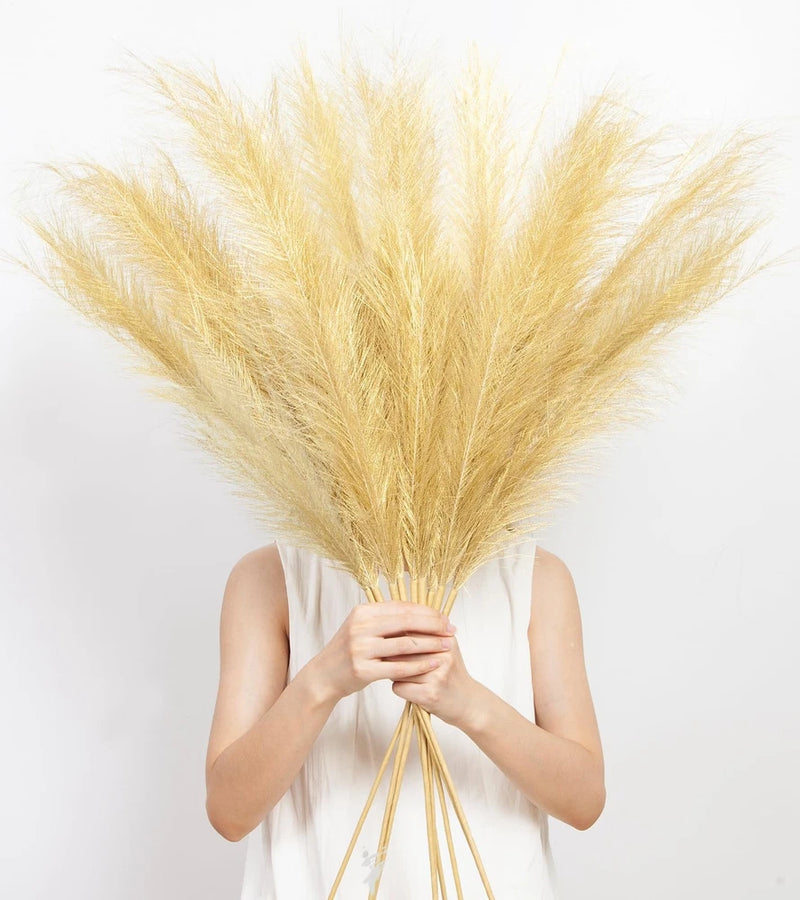 9 Pcs 45" Tall Pampas Grass Gold Decor, Long Stem Artificial Flower Floor Vas... Pampas Grass