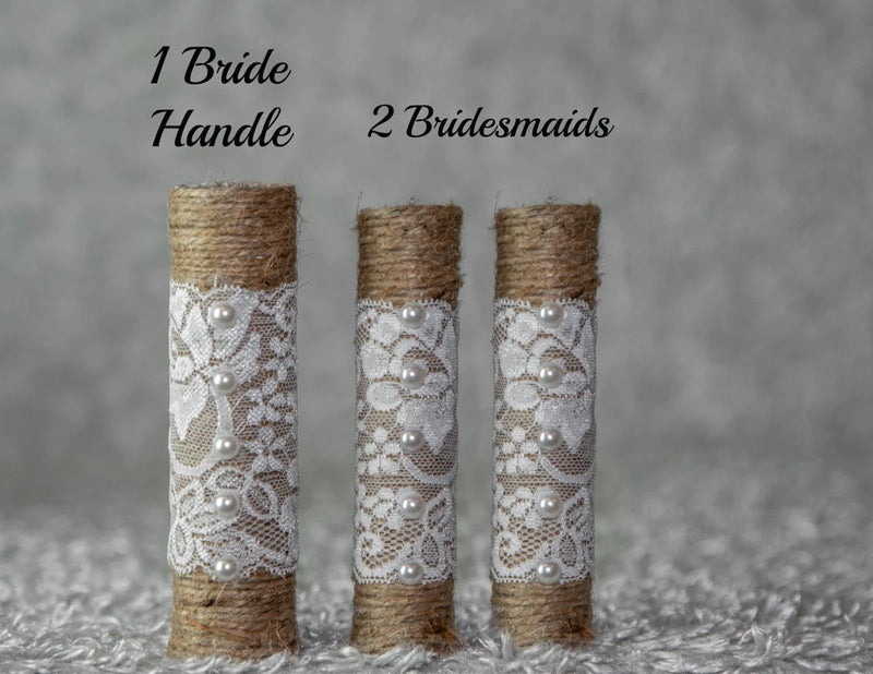 3pc Twine Burlap Lace Wedding Bouquet Holder Bride DIY For Silk Sola Flowers Bouquet
