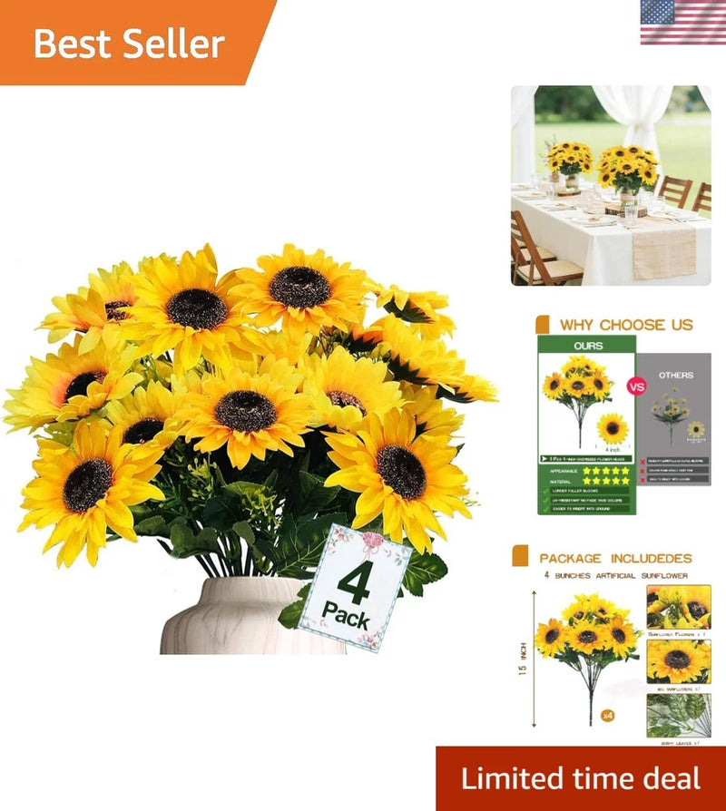 28Pcs Sunflowers Artificial Flowers for Outdoors Summer Decor, 4 Pack Fake Fl... Sunflower