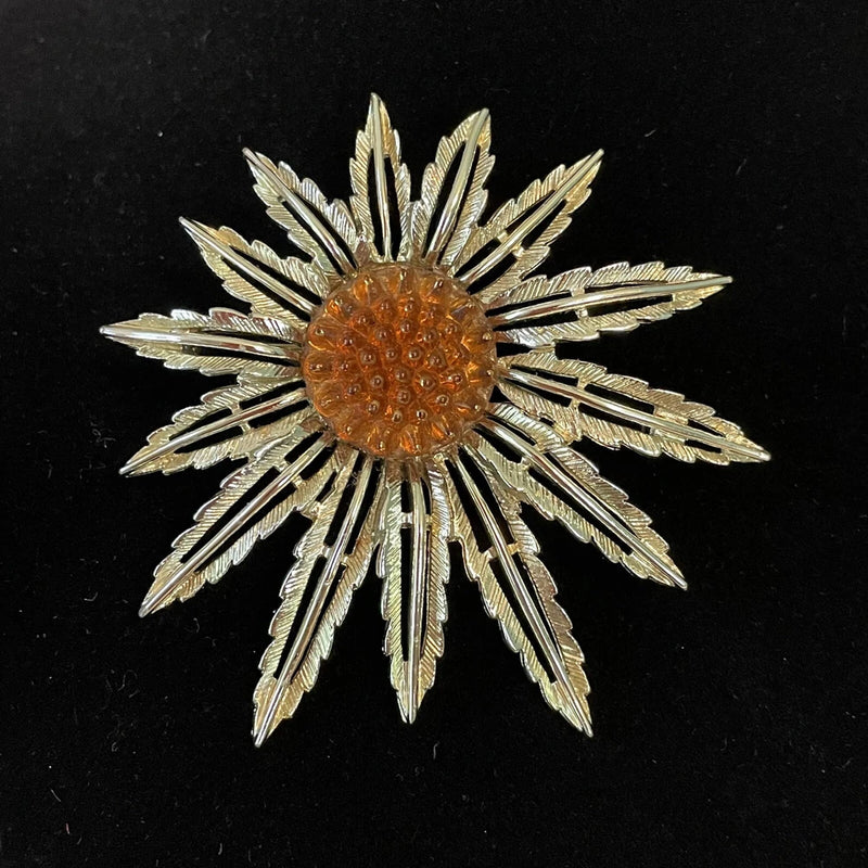 Vintage Sarah Coventry Garden Party Gold Tone Sunflower Brooch Pin Pendant Sunflower