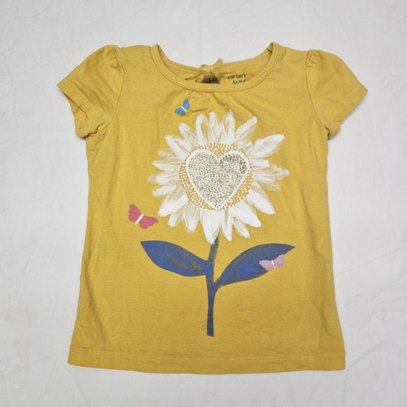 Toddler girl yellow short-sleeve T-shirt with heart sunflower graphic