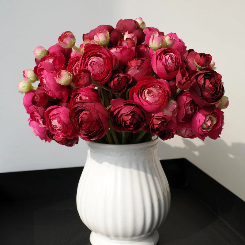 18 Pcs Ranunculus Artificial Flowers Burgundy Mini Faux Ranunculus Flowers Re... Ranunculus
