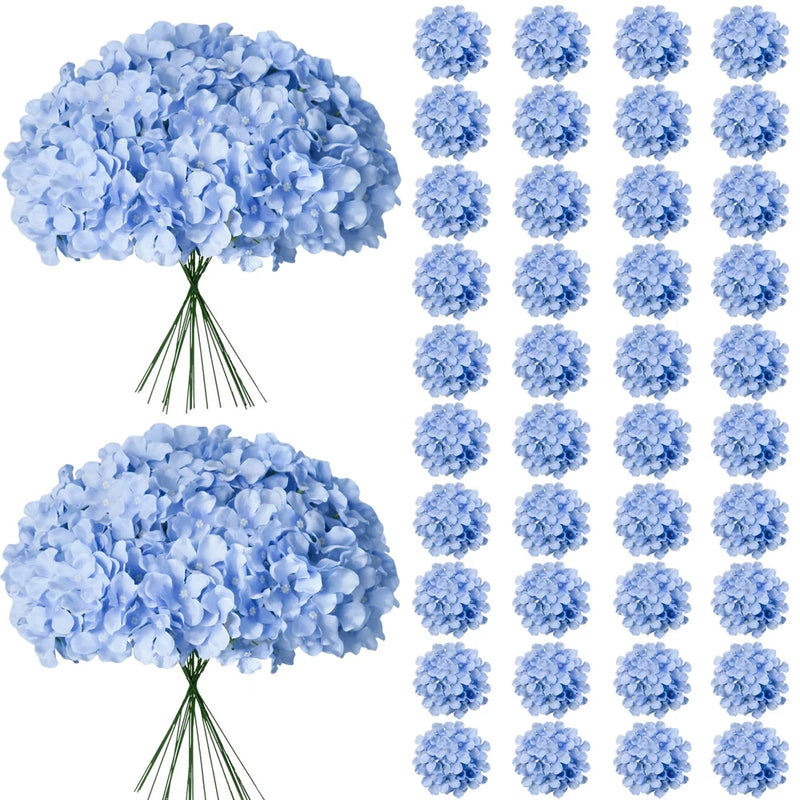 65Pcs Blue Hydrangea Artificial Flowers Bulk_Realistic Silk Fake Flowers with... Hydrangea