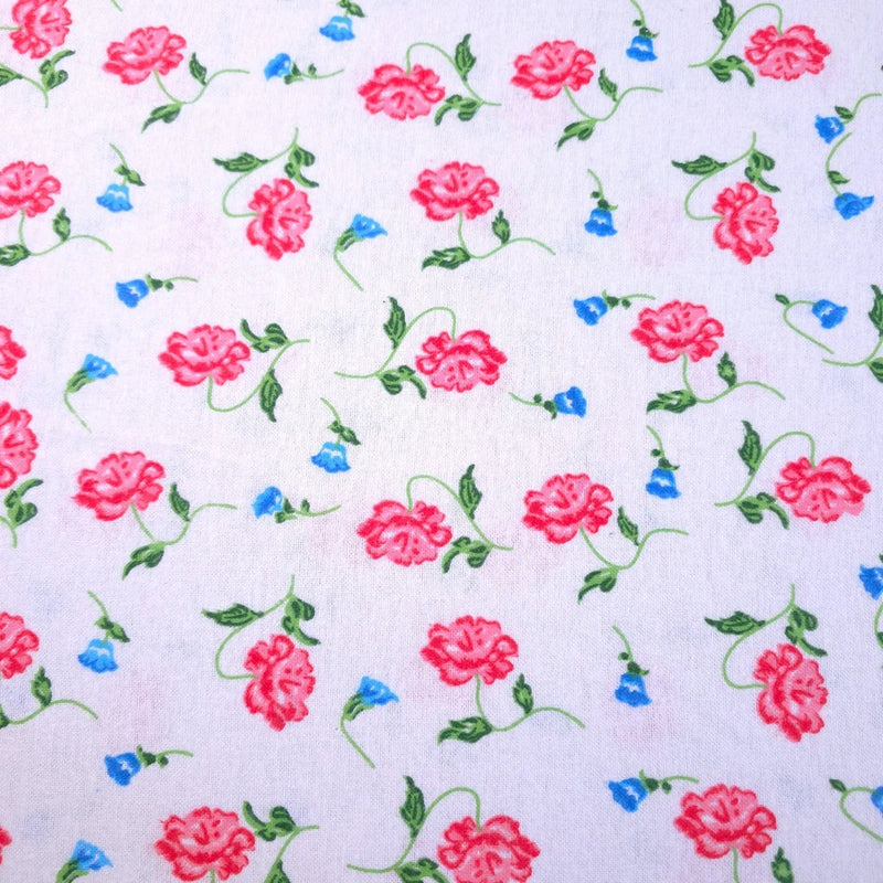 Red Blue Peone Print Cotton Flannel Fabric 45" By Yard Floral Blanket Fabric Flowering Plants