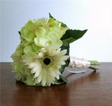 Silk Flower WEDDING BOUQUET Ivory Gerbera Daisy and Light Green Hydrangea Hydrangea