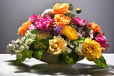 Spring Floral Arrangement Peony Rose Hydrangea Mix Floral  White Oval Planter Hydrangea