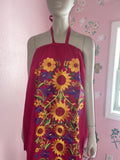 Mexican Embroidered Flower Pink Tie Neck Off The Shoulder Dress Size M Sunflower