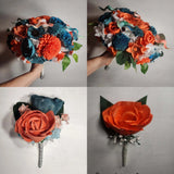 Orange Teal Rose Calla Lily Real Touch Bridal Wedding Bouquet Accessories Bouquet