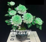 Chinese Liu Li Green Peony Flower Bonsai Handcraft Home Office Decor Peony