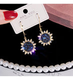 U.S.Seller Silver Fashion Earrings Sun Flower shining blue Sunflower