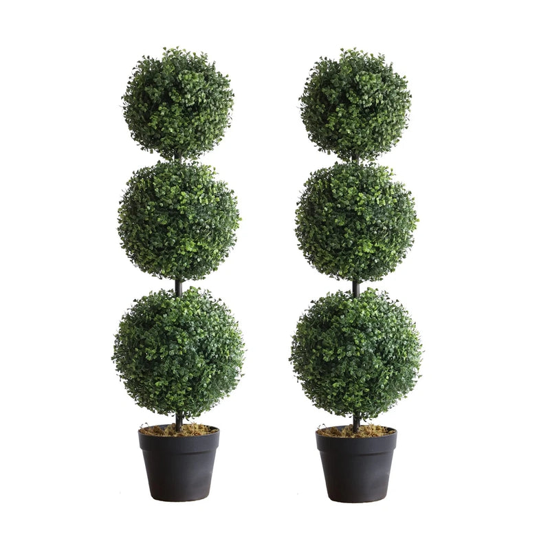 momoplant (2 Pack Artificial Topiary Ball Tree -Triple Ball Boxwood- 37Inchs ... Green Plant