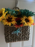 Wall Hanging Basket Floral Arrangement Sunflowers Yellow Teal Orange Sunflower