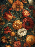 Vintage Botanical Orange Red Peony Flower Art Poster 18x24in Peony