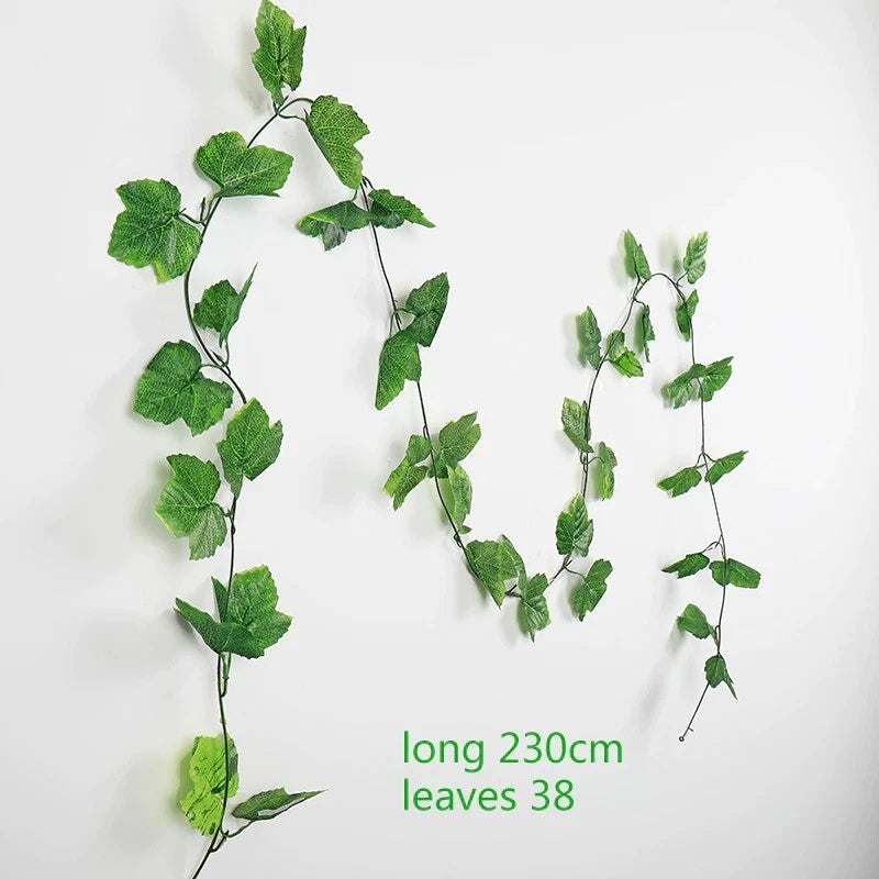 230cm green silk artificial Hanging grapes leaf plants 1Pcs Home bathroom Decor Green Plant