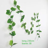 230cm green silk artificial Hanging grapes leaf plants 1Pcs Home bathroom Decor Green Plant