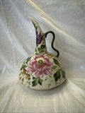 Vintage Italy  peony flower bouquet Ewer Pitcher Gold trim Peony
