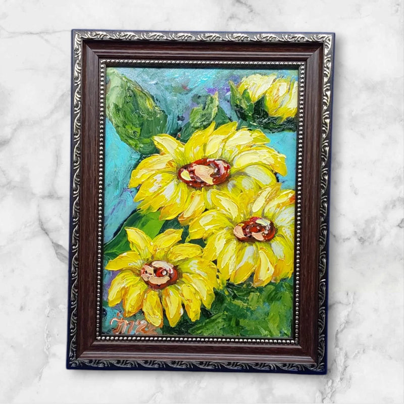 Flowers Original Painting Sunflowers Semi-Abstract Art Wall Art Handmade OOAK Sunflower
