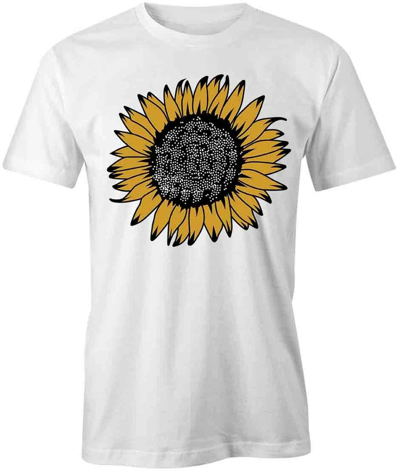 White cotton T-shirt with large front sunflower graphic