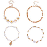 4PCS Sunflower Bracelet for Women Dainty Fashion Stackable Little Daisy Flower P Sunflower